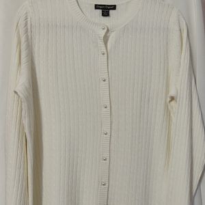LUXELON Designers Original Button Down Sweater with Faux Pearl Buttons Size XL